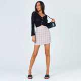 RETRO CHECKERED A LINE SHORT WOOLEN SKIRT_CWBSS0393