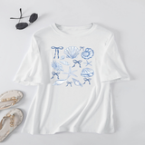 CUTE BOW PRINT T SHIRT FOR WOMEN SHELL NECKLINE_CWTTS1465