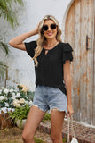 V-Neck Cutout Double-Sleeved Chiffon T-Shirt