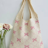 Cwab4567_Bow Knit Large Capacity Tote Bag