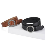 ROUND BUTTON CRYSTAL INLAID SOLID COLOR BELT _CWASC0575