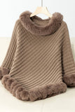 Cwocas0045_Thick Fur Collar Vintage Plaid Knitted Cape Shawl