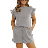 Stylish Ruffled Sleeveless Top And Shorts Suit