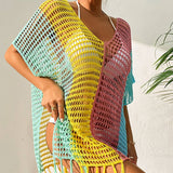 COLORFUL SEXY TASSEL HOLLOW BIKINI BEACH COVER UP_CWMW0669