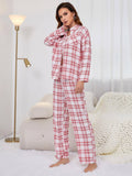 Two-Piece Red Plaid Long-Sleeved Loungewear