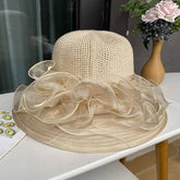 Women Organza Flower Sunscreen Hat_Cwah1208
