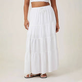 COTTON SKIRT HIGH WAIST ELASTIC TIE LONG SKIRT_CWAB4806