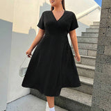 Womens Neck Split Midi Dress Solid Color_Cwdmd6036