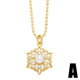 FLOWER PEARL INLAID ZIRCONIUM PENDANT NECKLACE_CWAJE0904