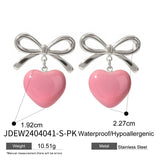 BOW WITH A HEART SHAPED OIL DROP EARRINGS_CWAJE1881