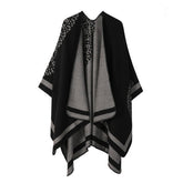 DOUBLE SIDED PLAID FAUX CASHMERE SHAWL CAPE_CWASC2136