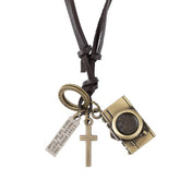 ALLOY CAMERA PENDANT LONG COWHIDE NECKLACE_CWMM4589