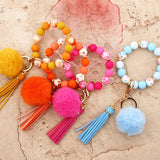 POM POM TASSEL KEYCHAIN SILICONE BEAD BRACELET_CWAB5016