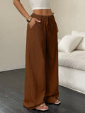 Solid-Color Textured Drawstring Wide-Leg Pants