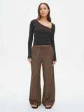 Stretched-Waist Drawstring Straight-Leg Trousers