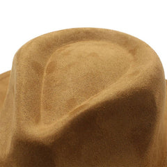 Unisex Rolled Brim Jazz Hat Simple Suede Ethnic Hat_Cwah2501