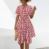 V-Neck Plaid Irregular Dress