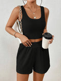 Solid-Color Short Vest And Shorts Set