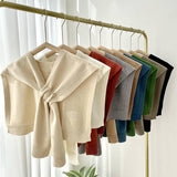 SOLID COLOR KNITTED KNOTTED SHAWL CASUAL COZY _CWASC0757