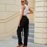 Washed Work Pants Ribbon Denim Casual Pants