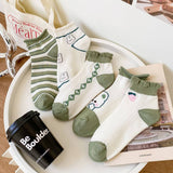 NEW WHITE AND GREEN LACE BOAT SOCKS FOR WOMEN_CWMS2024