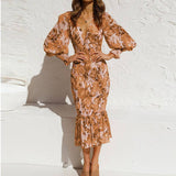 Temperament Slim Print Fishtail Skirt Dress