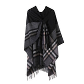 KNITTED FRINGED SHAWL DOUBLE SIDED PLAID SCARF_CWASC2178