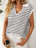 V-Neck Casual Striped Lapel Knitted Sweater