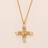 PERSONALIZED PEARL ZIRCON CROSS NECKLACE_CWMM5307