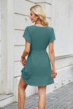 Solid Color V-Neck Belt Button-Up Dress
