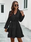V-Neck Lace-Up Dress With Long Sleeves
