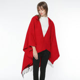 SOLID COLOR FRINGED HOODED BLANKET SHAWL CLOAK_CWASC0314
