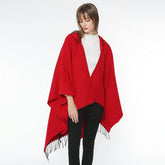 SOLID COLOR FRINGED HOODED BLANKET SHAWL CLOAK_CWASC0314