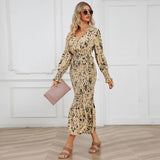 V-Neck Belted Floral Mermaid Maxi Dress