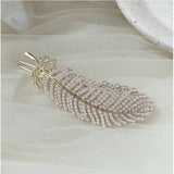 PEARL FEATHER HAIR CLIP GOLD FROG BUCKLE SIDE PIN_CWAHA4704