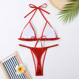Tie Side Bikini Set Shiny Solid Color Swimsuit