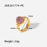 GOLD STAINLESS STEEL INLAID NATURAL STONE RINGS_CWAJE0611