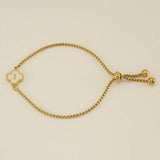 Cwaje1959_Adjustable Four Leaf Clover Letter Shell Bracelet