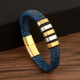 LAKE BLUE LEATHER MAGNET BUCKLE BRACELET_CWAJE1462
