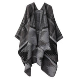 DOUBLE SIDED PLAID FAUX CASHMERE SHAWL CAPE_CWASC2135