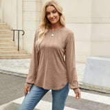 Solid Color Crew-Neck Long Sleeve Fashion T-Shirt