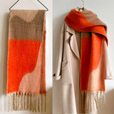 GEOMETRIC FRINGE WOOL SCARF THICK COLORBLOCK SHAWL_CWASC0978