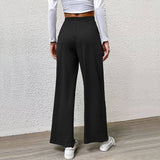 Solid Color Pit Stripe Casual Wide-Leg Pants