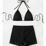 HIGH WAIST BIKINI SET SLIMMING SOLID COLOR SWIMSUIT_CWMW0155