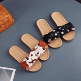 POLKA DOT LINEN BOW SLIPPERS SOFT SOLE NON SLIP_CWSHF0185