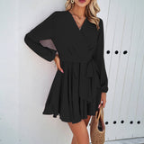 Solid Color Temperament Long-Sleeved Dress