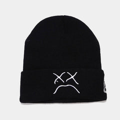CRYING FACE EMBROIDERED KNITTED HAT_CWAH1583