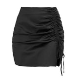 SOLID COLOR PLEATED HIP SKIRT HIGH WAIST SATINSKIRT_CWAB4808