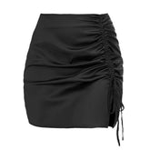 SOLID COLOR PLEATED HIP SKIRT HIGH WAIST SATINSKIRT_CWAB4808