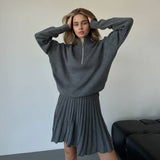 Two-Piece Knitted Sweater And Short Skirt Set